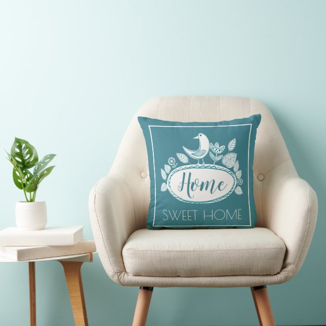 Coussin Home Sweet Home | Art populaire Oiseaux scandinave (Chaise)