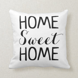 Coussin Home Sweet Home Cute Chic White Black Calligraphy