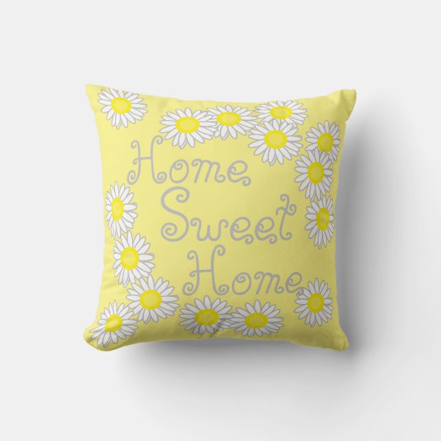 Coussin Home Sweet Home Daisy Blanc et Jaune (Recto)