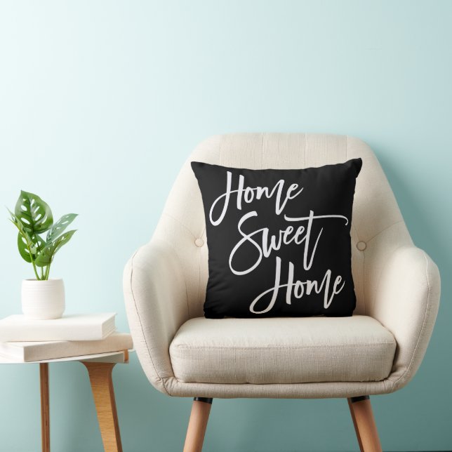 Coussin Home Sweet Home Élégant blanc Script noir (Chaise)