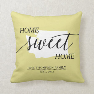 Coussin Home Sweet Home État WA Nom de famille Jeu d'oreil