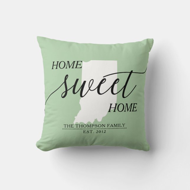 Coussin Home Sweet Home IN State Nom de famille Lancer l'o (Recto)