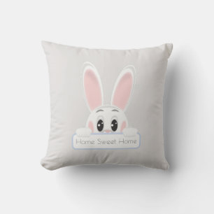 Coussin Home Sweet Home Lapin blanc sur gris clair