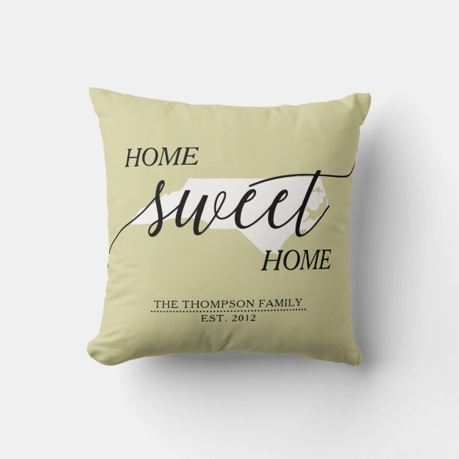 Coussin Home Sweet Home NC State Nom de famille Lancer l'o (Recto)