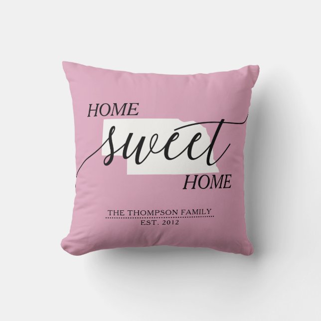 Coussin Home Sweet Home NE Nom de famille Lancer l'oreille (Recto)
