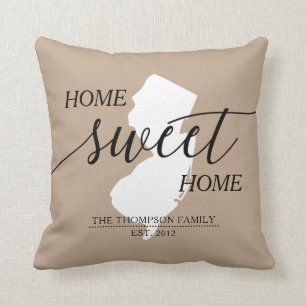 Coussin Home Sweet Home NJ State Nom de famille Lancer l'o