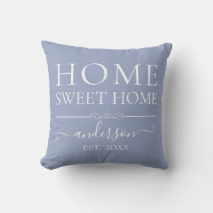 Coussin Home Sweet Home   Nom de famille Année Bleu