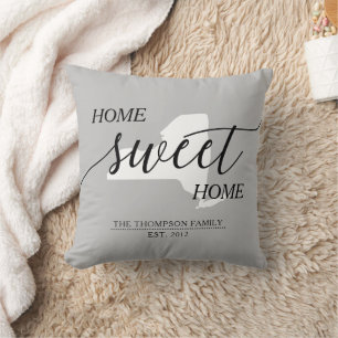 Coussin Home Sweet Home NY Nom de famille Lancer l'oreille