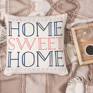 Coussin Home Sweet Home   Typographie moderne du corail et