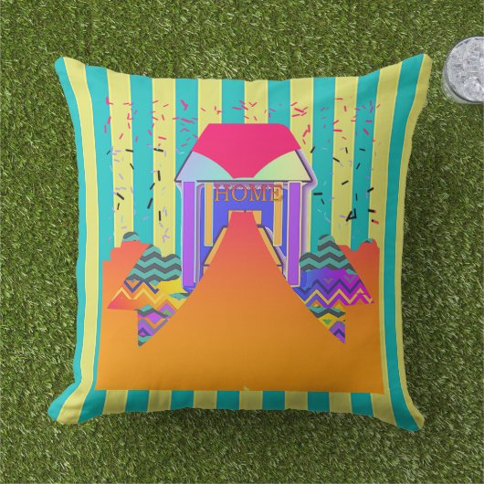 Coussin Home Yellow Aqua Stripe (Herbe)