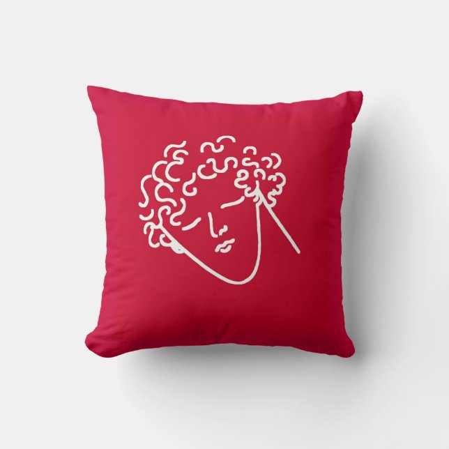Coussin homme aux cheveux bouclés rouge (Recto)