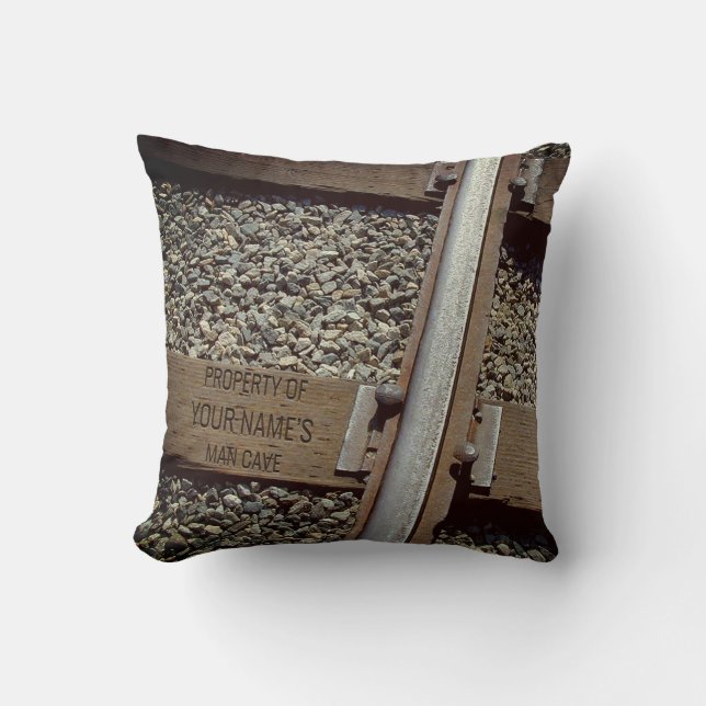 Coussin Homme-Caverne personnalisable de voie ferrée (Recto)