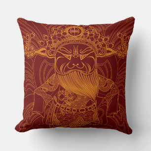 Coussin Homme chinois traditionnel jaune rouge mignon