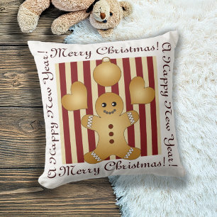 Coussin Homme en pain d'épice mignon de Noël à rayure roug