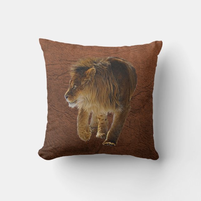 Coussin Homme Lion Africain Big Chat & Faux Cuir (Recto)