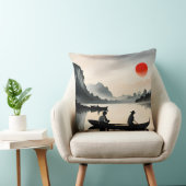 Coussin Hommes japonais naviguant sur un bateau dans un pa (Chaise)