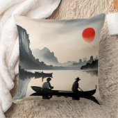 Coussin Hommes japonais naviguant sur un bateau dans un pa (Couverture)