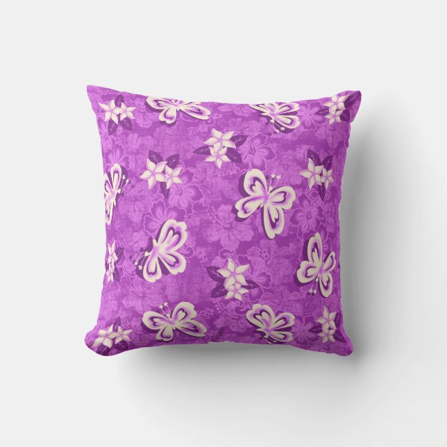 Coussin Honolua Plumeria Papillon et Hibiscus Hawaïen (Recto)