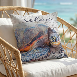 Coussin Honu Tortue de Mer Hawaïenne Photo Relax Script Gr