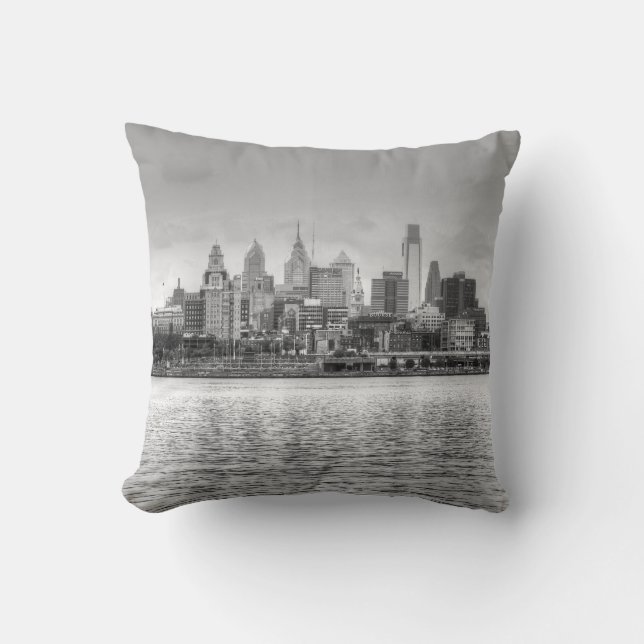 Coussin Horizon de Philadelphie en noir et blanc (Recto)