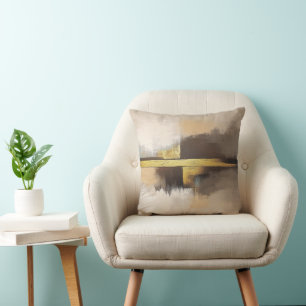 Coussin Horizon Doré – Paysage Abstrait Minimaliste