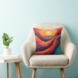 Coussin Horizon radiant - Peinture Abstraite vibrante au c