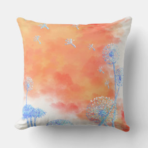 Coussin Horloges Dandelion contre corail orange nuages can
