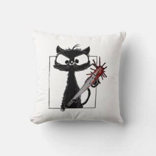 Coussin Horreur de baseball de chat noir Halloween