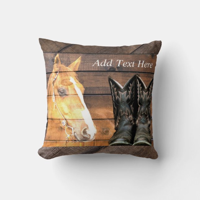 Coussin Horse Cowboy Boots Rustic Barque (Recto)