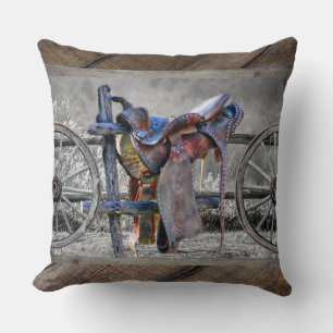 Coussin Horse Saddle Corral clôture Western Wagon Wheels