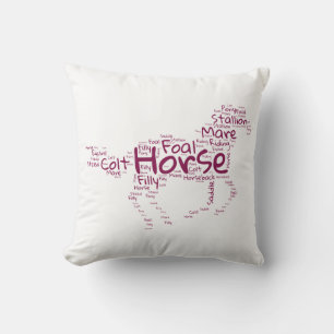 Coussin Horse Word Cloud Design unique en Maroon