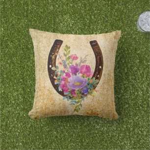 Coussin Horseshoe Rustique Aquarelle Florale Bonne chance