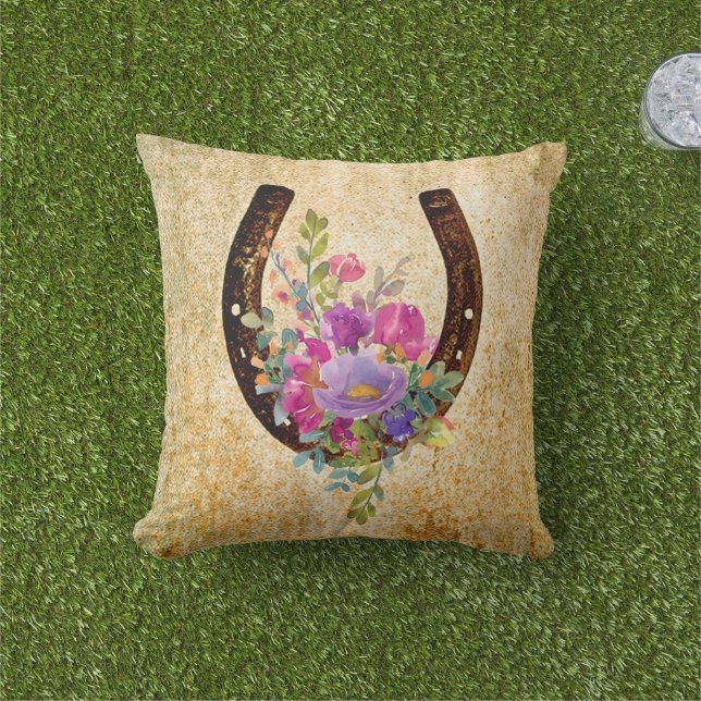 Coussin Horseshoe Rustique Aquarelle Florale Bonne chance (Herbe)