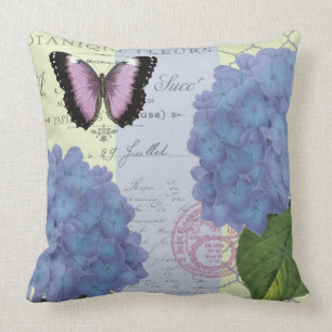 Coussin hortensia et papillon vintages modernes