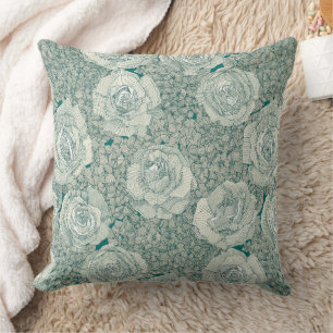 Coussin hortensia rose floral perle sarcelle foncée viridi