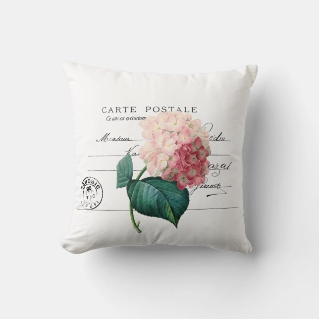 Coussin Hortensia rose vintage (Recto)