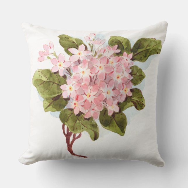 Coussin Hortensia vintage de rose d'aquarelle (Recto)
