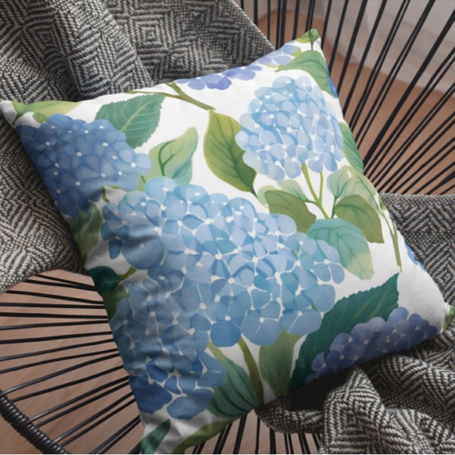 Coussin Hortensias bleus | Beau buisson floral (Créateur téléchargé)