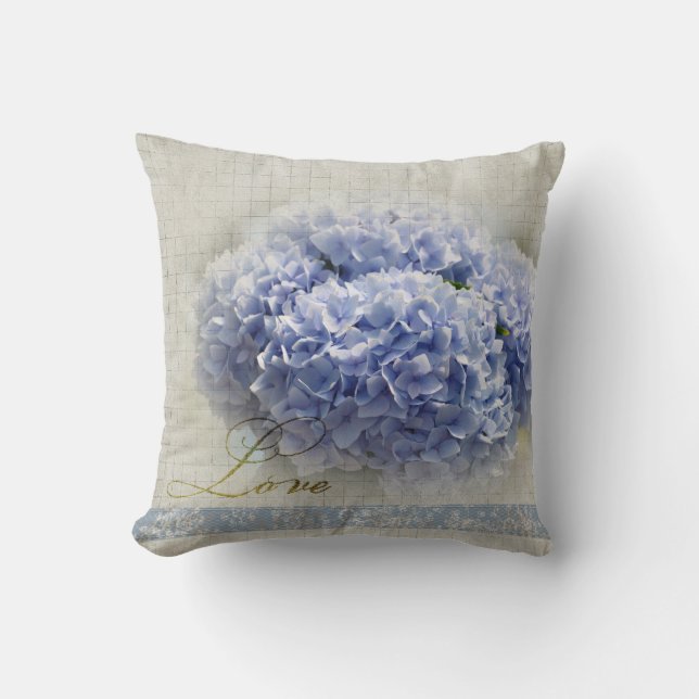 Coussin Hortensias bleus romantiques (Recto)