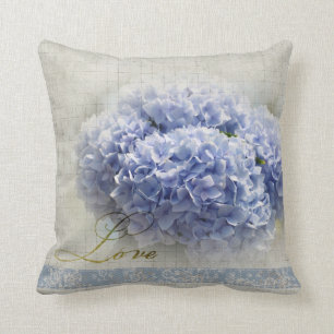Coussin Hortensias bleus romantiques