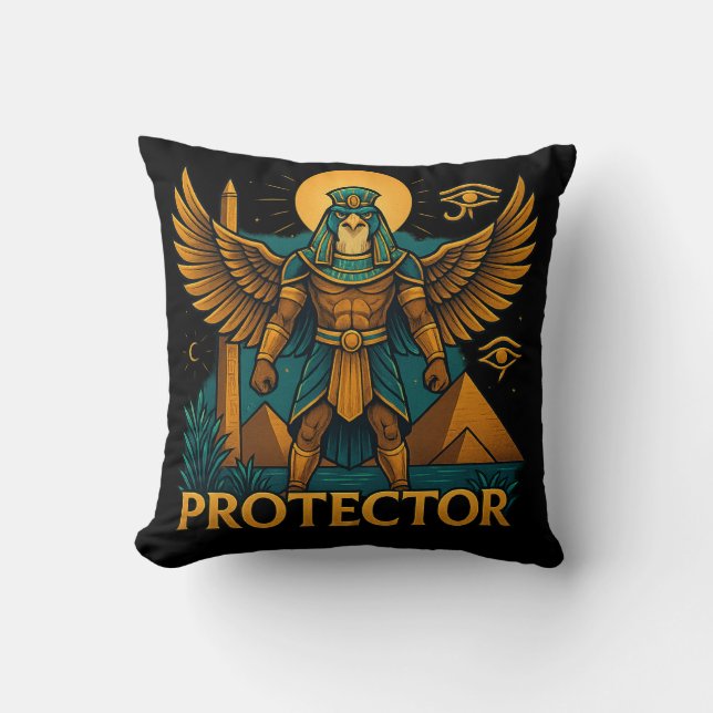 Coussin Horus the Protector – Bold Ancient Egyptian Falcon (Recto)
