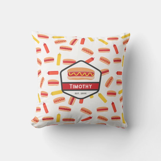 Coussin Hot Dog Fast Food Motif Retro Monogramme (Recto)