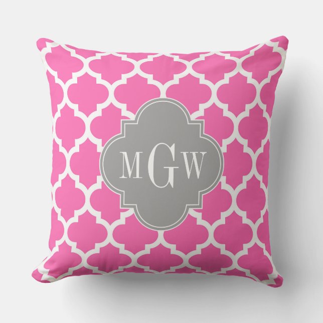 Coussin Hot Pink #2 Wht Moroccan #5 Dk Gray Name Monogram (Recto)