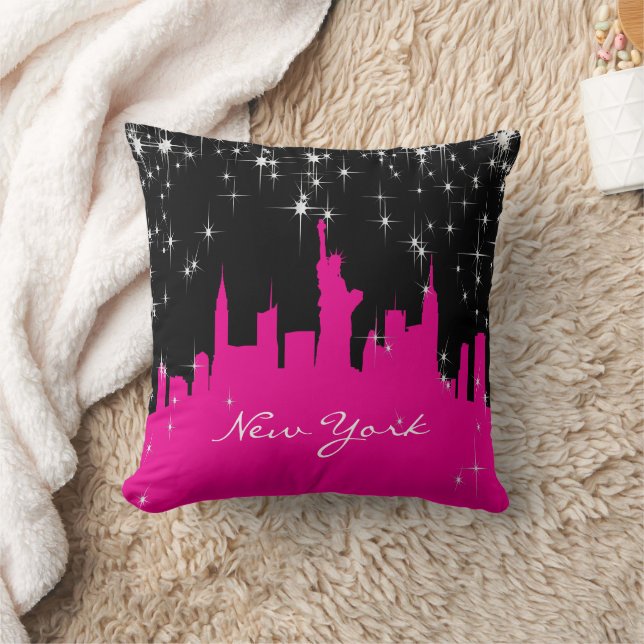 Coussin Hot rose et Black New York Skyline (Couverture)