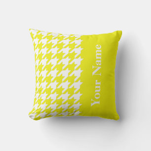 Coussin Houndstooth élégant au citron avec nom