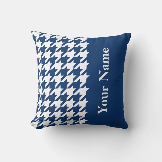 Coussin Houndstooth élégant de la Marine avec nom (Recto)