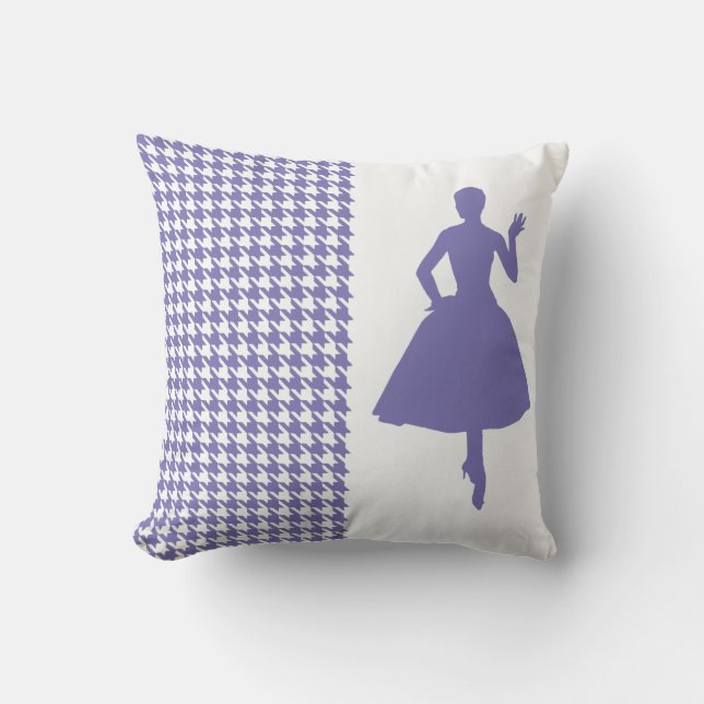Coussin Houndstooth Moderne Violet avec Silhouette (Recto)