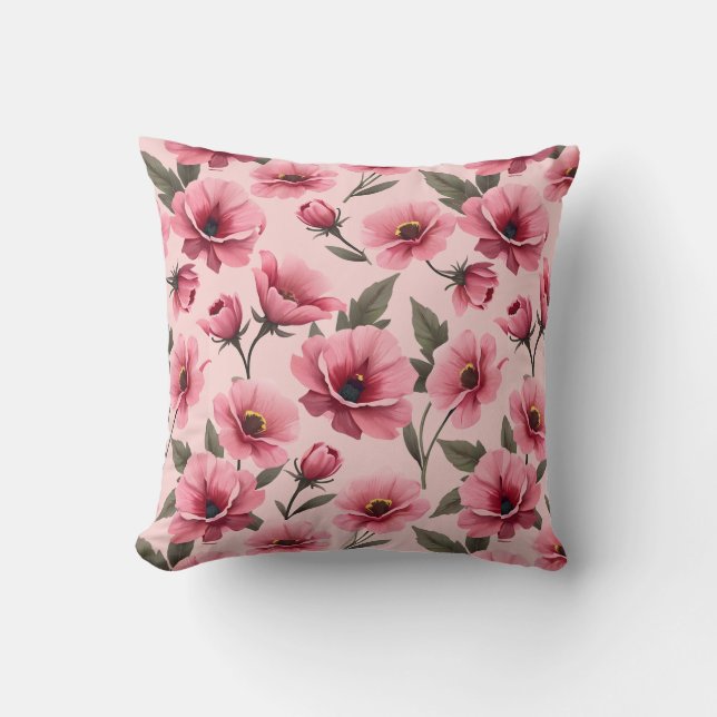 Coussin Housse de couette et taie d'oreiller florale rose  (Recto)