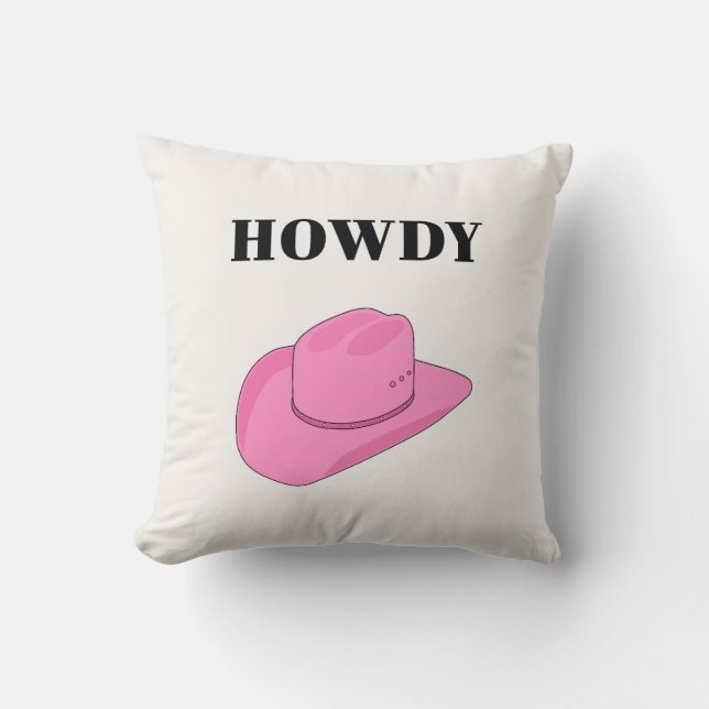 Coussin Howdy Cowboy Casquette rose (Recto)