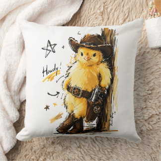 Coussin Howdy Cute Cowboy Baby Chick Western Art